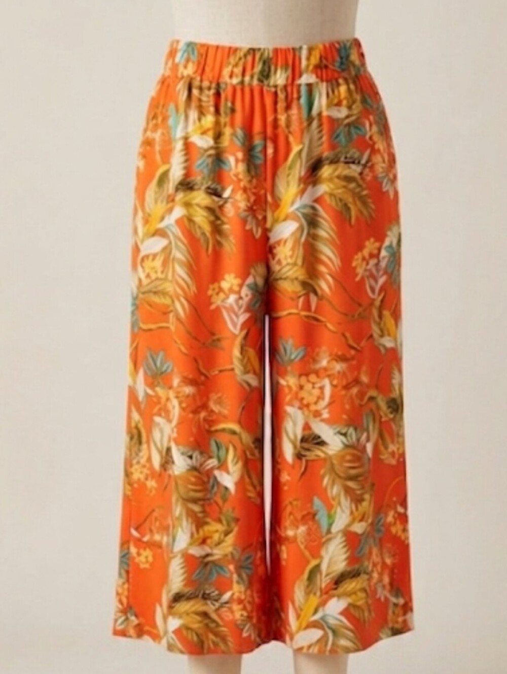 Rose & Olive 3XL Plus Palazzo Pants Orange Tropical Floral Print with Pockets